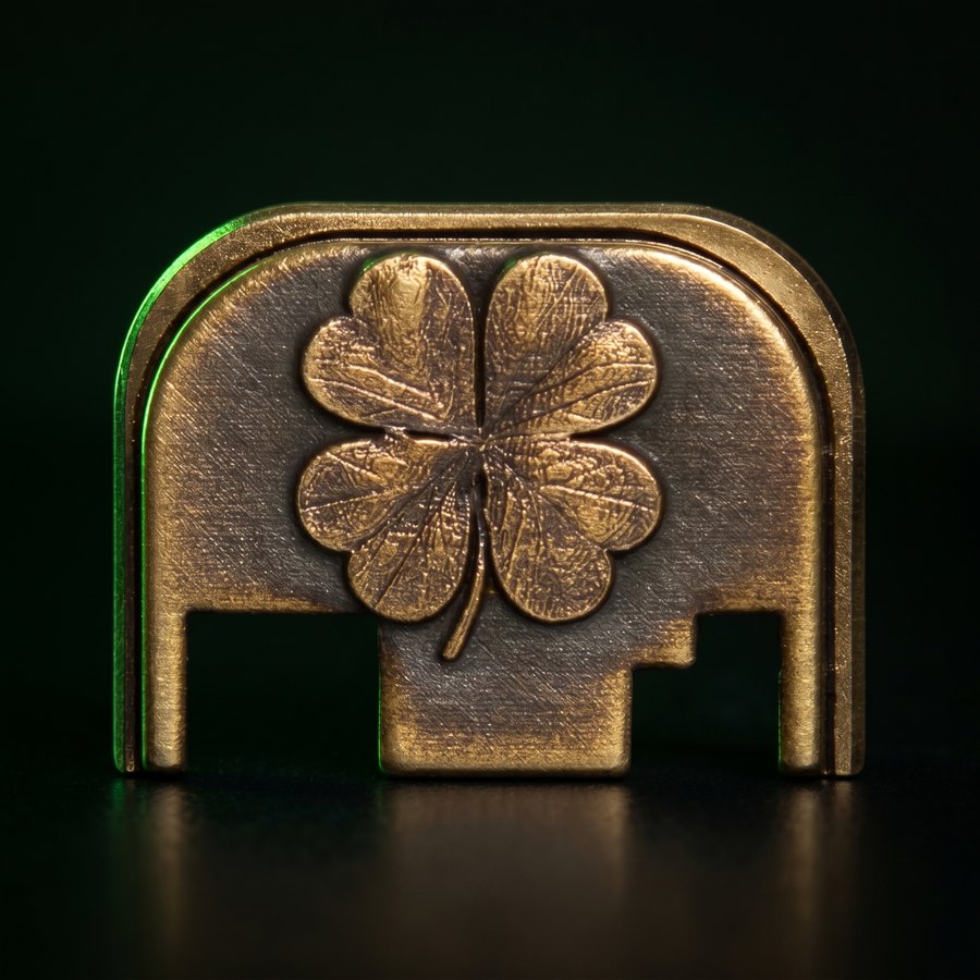 Solid brass plate 3D laser-engraved with a four-leaf clover