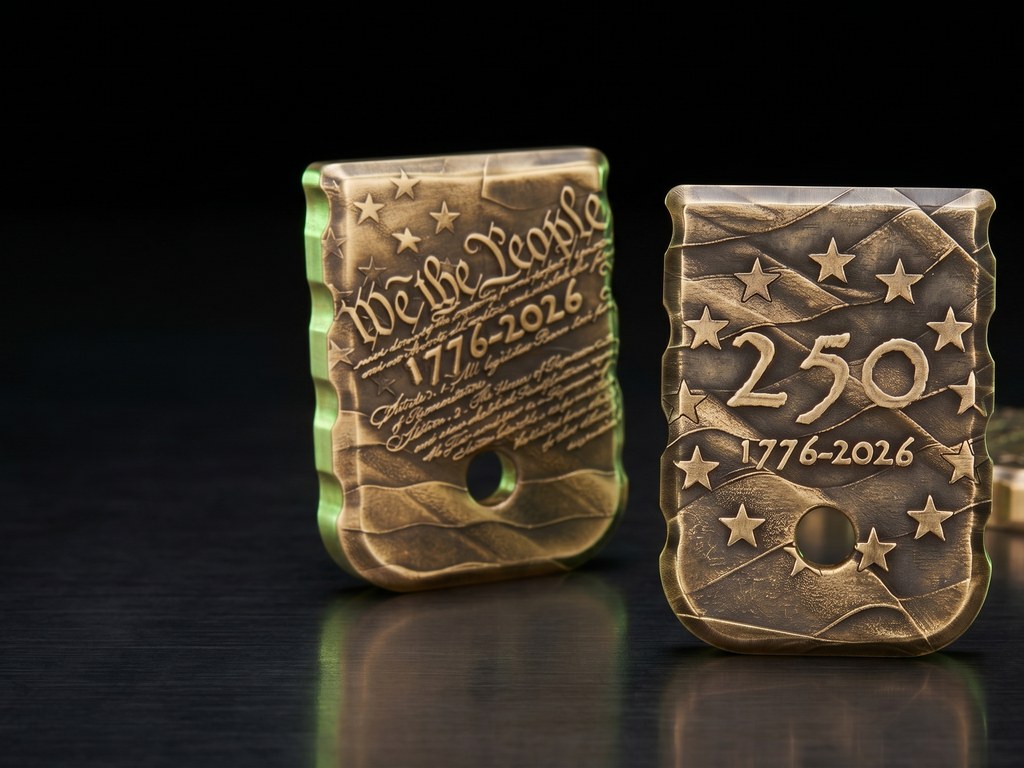Solid brass commemorative plates engraved with We the People and 250 · 1776–2026 designs